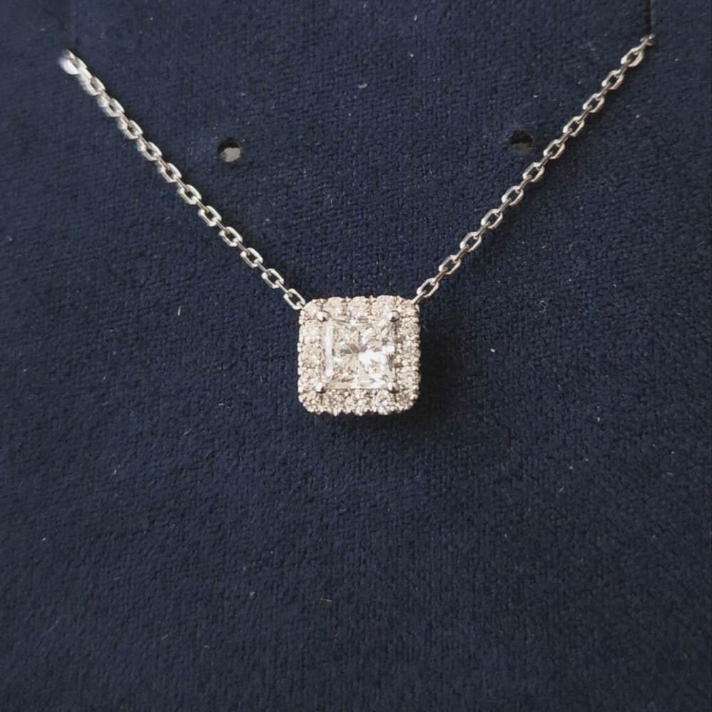 Halo Diamond Necklace White Gold